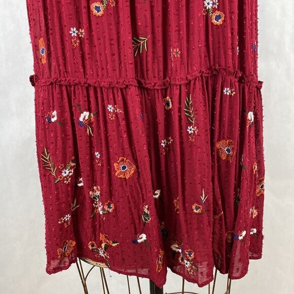 Zara Woman Floral Sequin Dress Embroidered Swiss Dot Burgandy Red Small - Picture 3 of 13